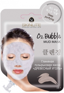 Skinlite~Глиняная пузырьковая маска c древесным углем~O2 Bubble Mud Mask