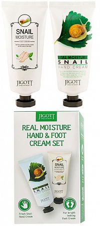 Jigott~Набор для ухода за руками и ногами с муцином улитки~Real Moisture Hand&Foot Cream Set 