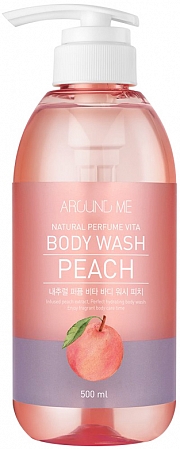Welcos~Увлажняющий гель для душа с экстрактом персика~Around Me Natural Perfume Vita Body Wash Peach